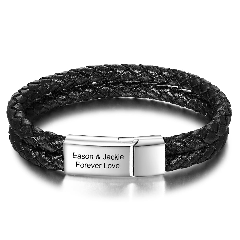 Pulsera personalizada hombre - Cuero trenzado con mensaje