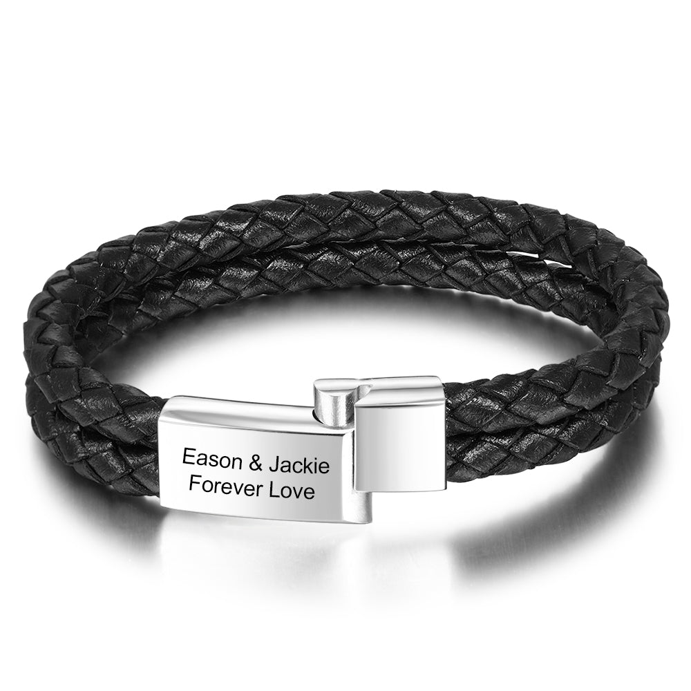 Pulsera personalizada hombre - Cuero trenzado con mensaje
