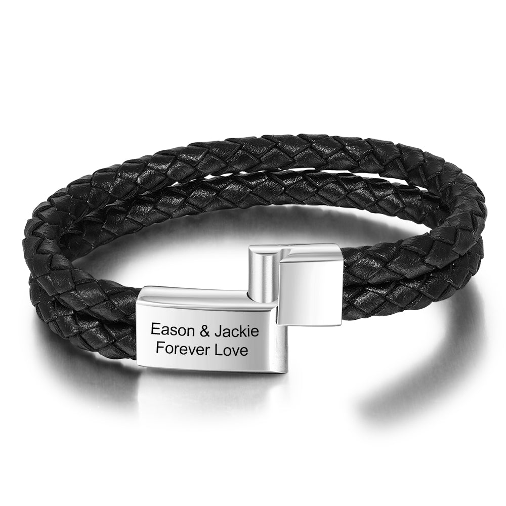 Pulsera personalizada hombre - Cuero trenzado con mensaje