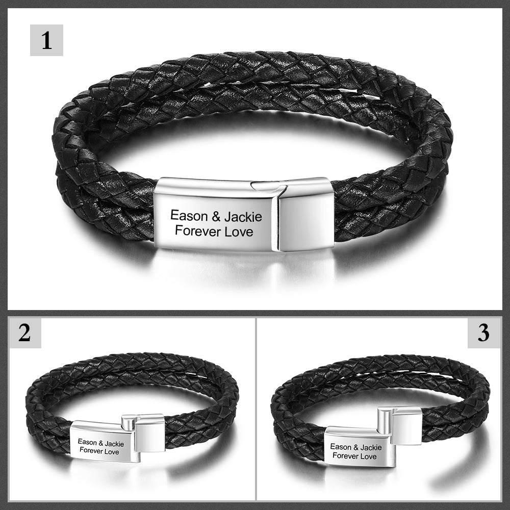 Pulsera personalizada hombre - Cuero trenzado con mensaje