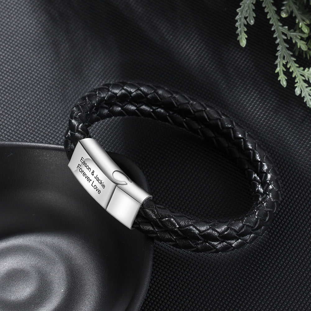 Pulsera personalizada hombre - Cuero trenzado con mensaje