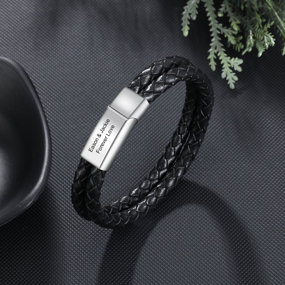 Pulsera personalizada hombre - Cuero trenzado con mensaje