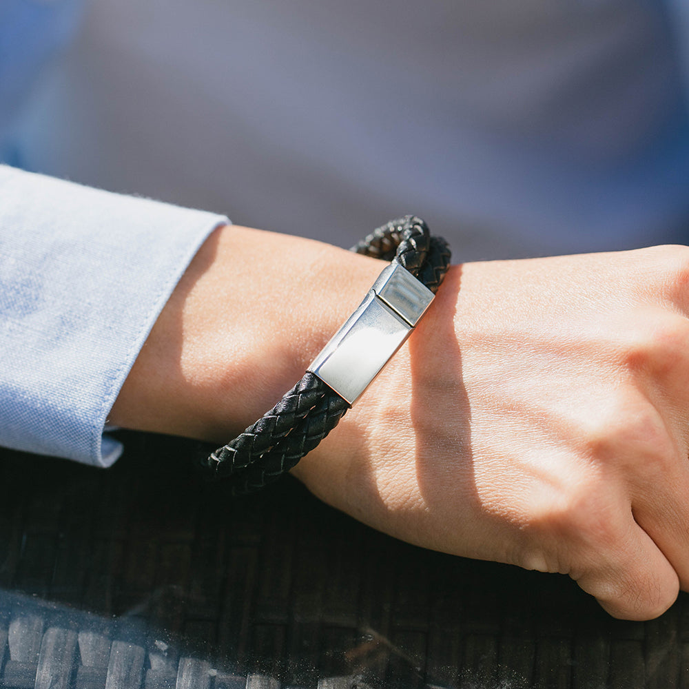 Pulsera personalizada hombre - Cuero trenzado con mensaje
