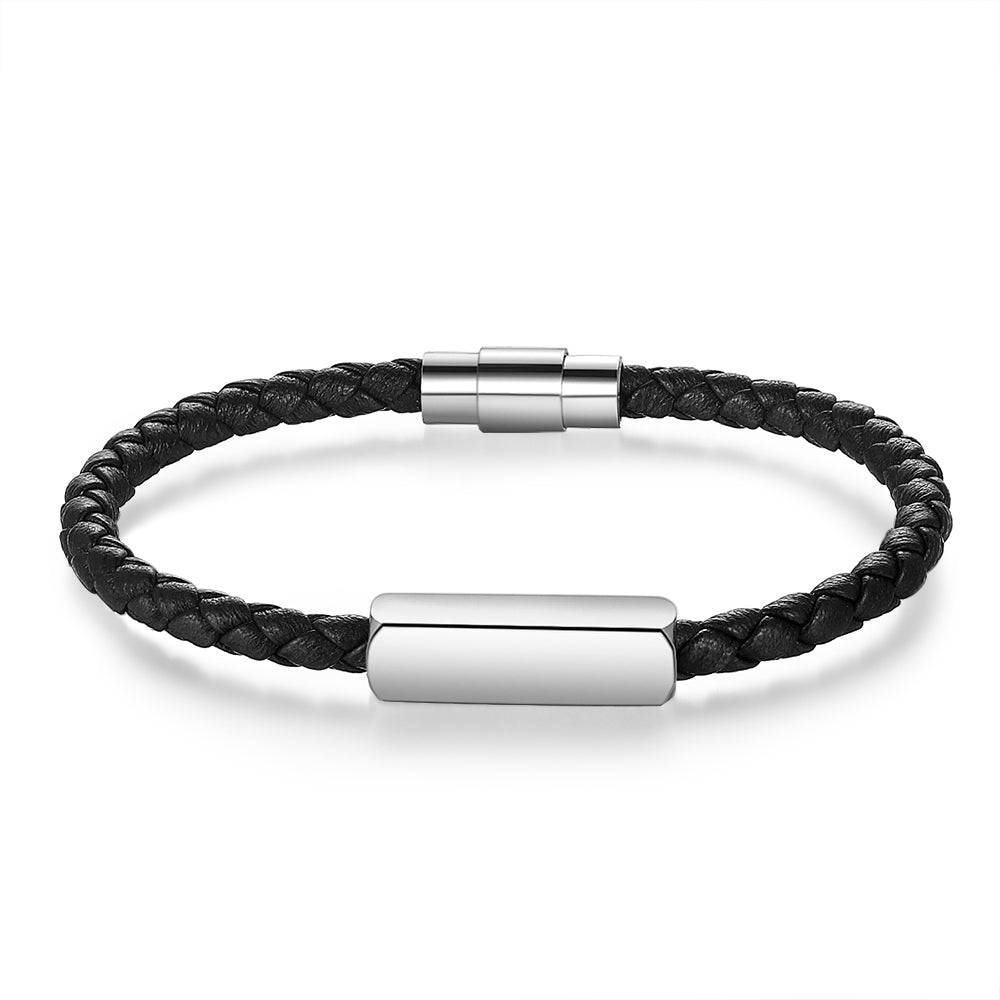 Pulsera personalizada hombre - Cuero trenzado con palabra central