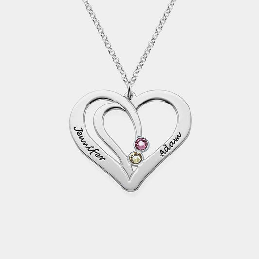 Collar dos corazones en plata con nombres