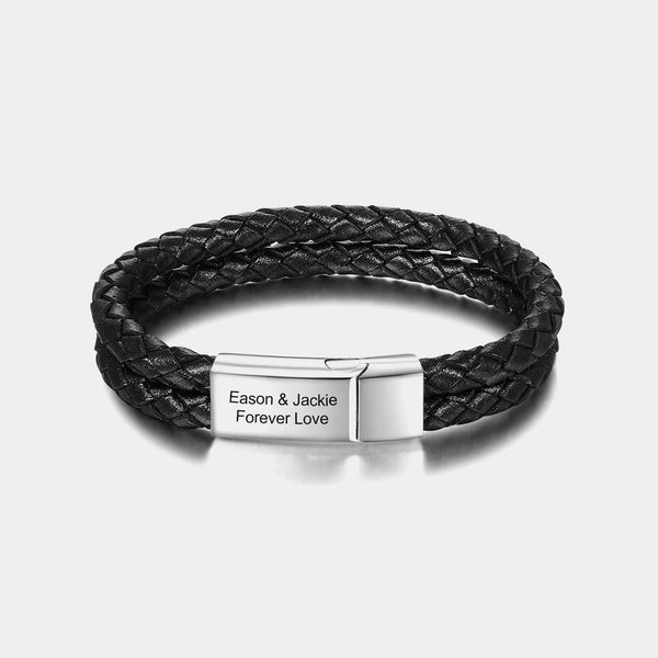 Pulsera personalizada hombre - Cuero trenzado con mensaje