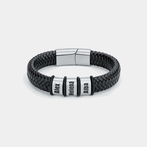 Pulsera personalizada hombre - Cuero trenzado con nombres fijos