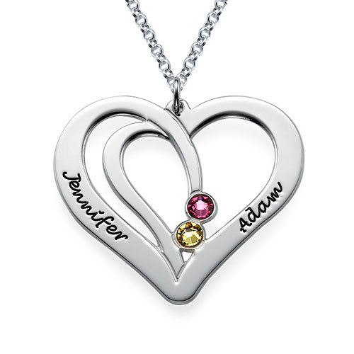 Collar dos corazones en plata con nombres