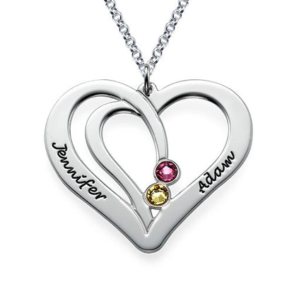 Collar dos corazones en plata con nombres